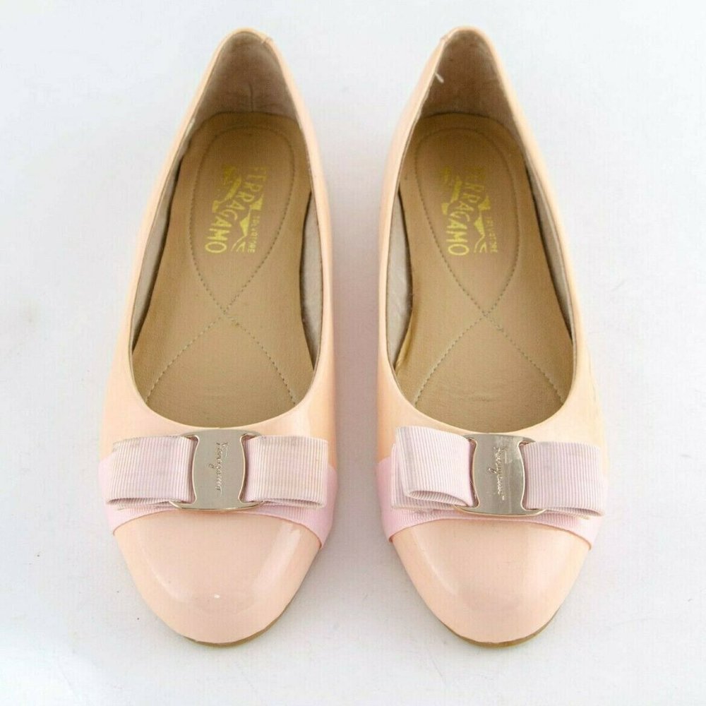 Salvatore Ferragamo Vara Bow Patent Leather Flats - Picture 1 of 6